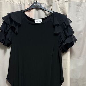 Joseph Ribkoff Black Ruffled Short Sleeve Top.NWOT